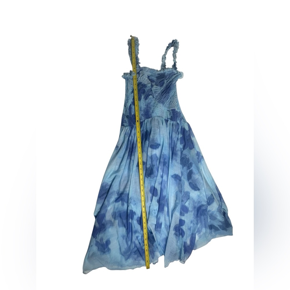 NEW Free People Tessa Smocked Mesh MIDI Dress in Baby Blue xs - Picture 9 of 12
